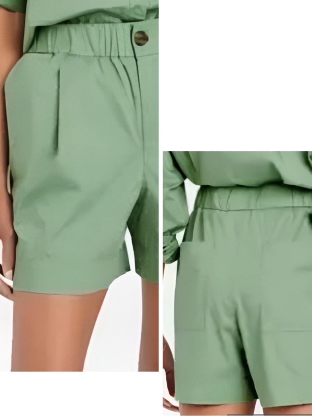 A NEW DAY Seafoam Pastel Olive Green Pleated Elastic Waist High Waisted Shorts